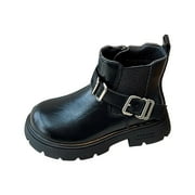 IUJSOY Girls Boots Round Toe Ankle Motorcycle Booties with Buckles Riding Biker Boots Little Big Kid